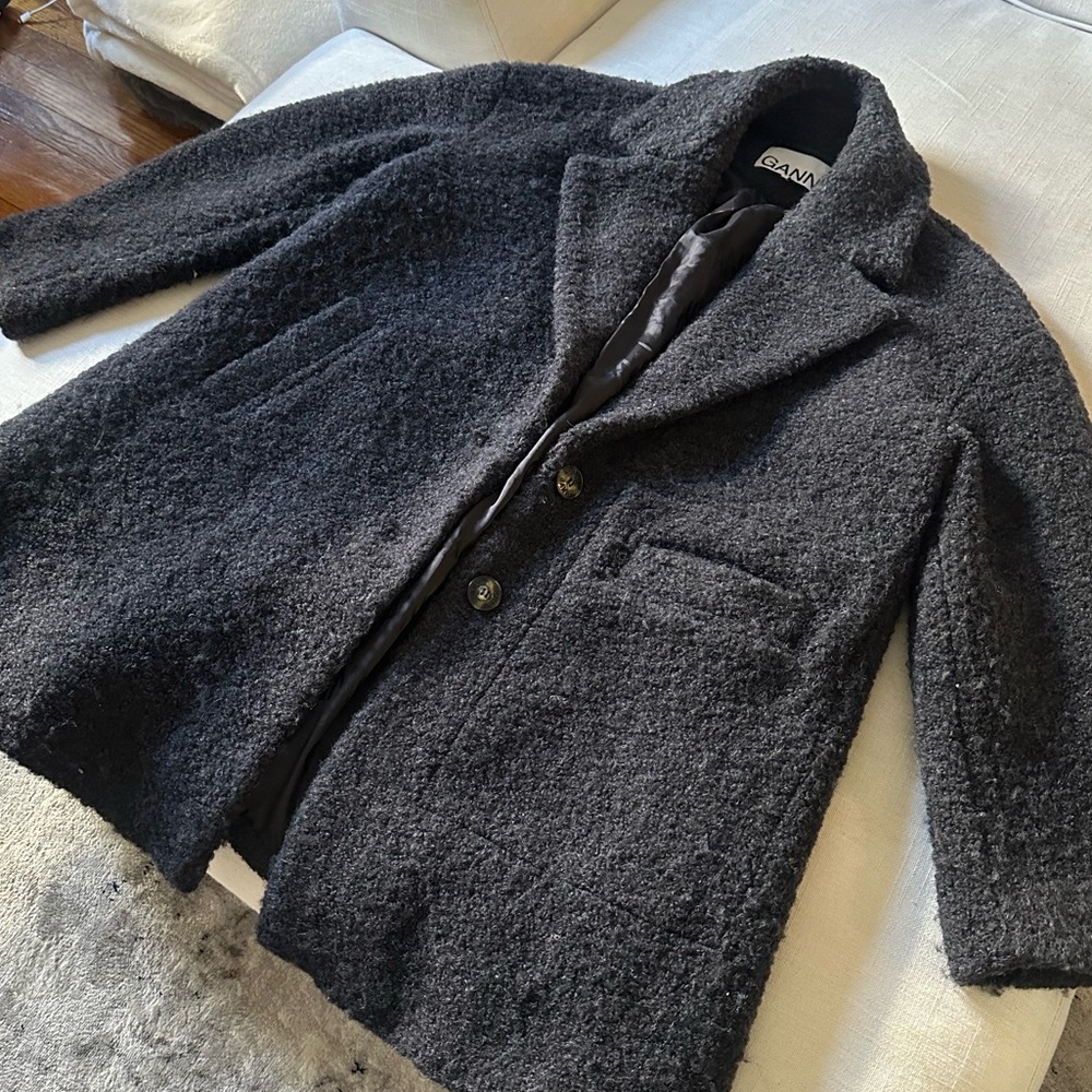 GANNI Dark Blue/Black Wool Coat